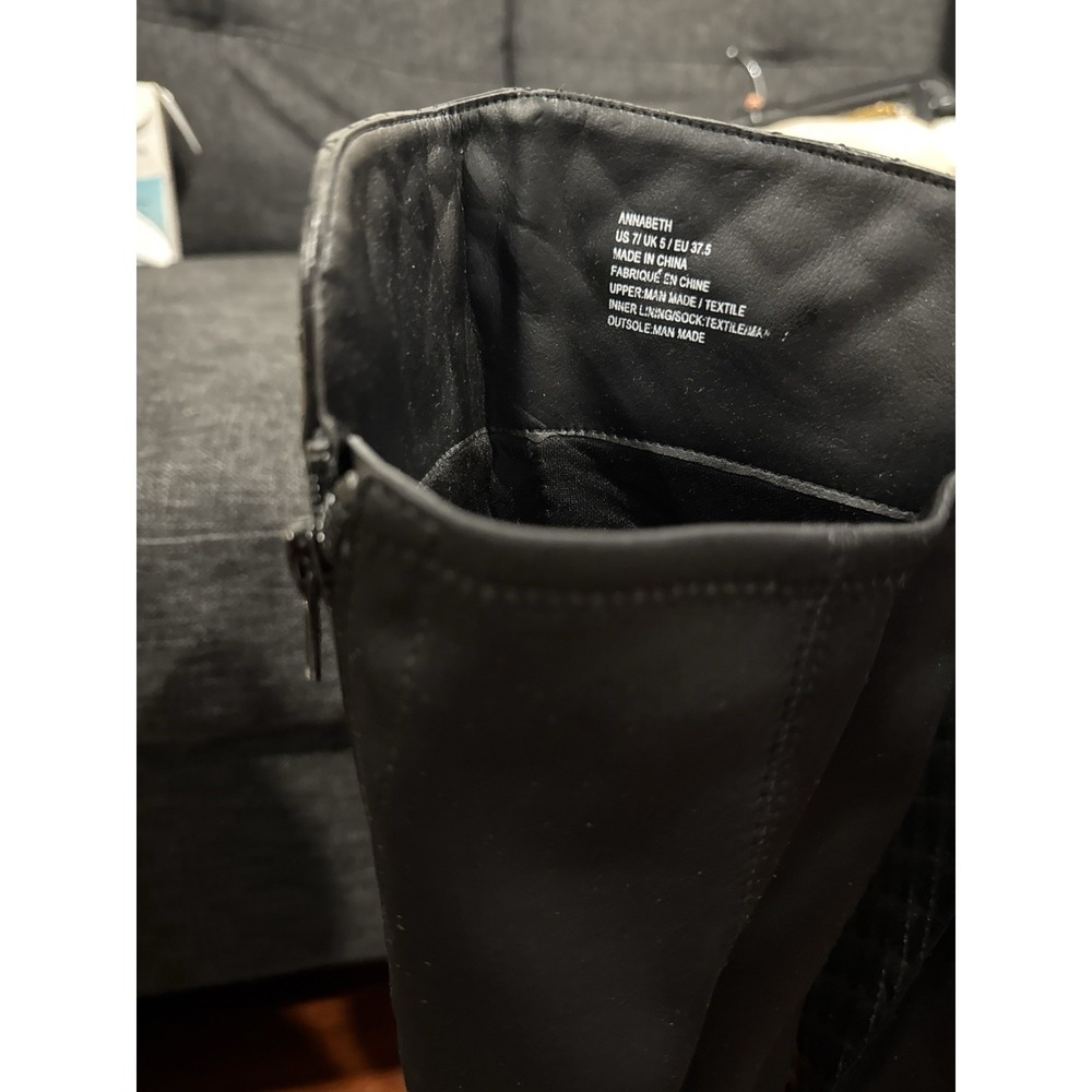 Annabeth by JUSTFAB (SHOEDAZZLE) Black quilted faux leather riding boots, SZ 7 - Picture 16 of 16